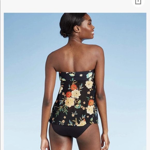 Kona Sol floral bandeau mesh flyaway tankini top size medium - Picture 2 of 6